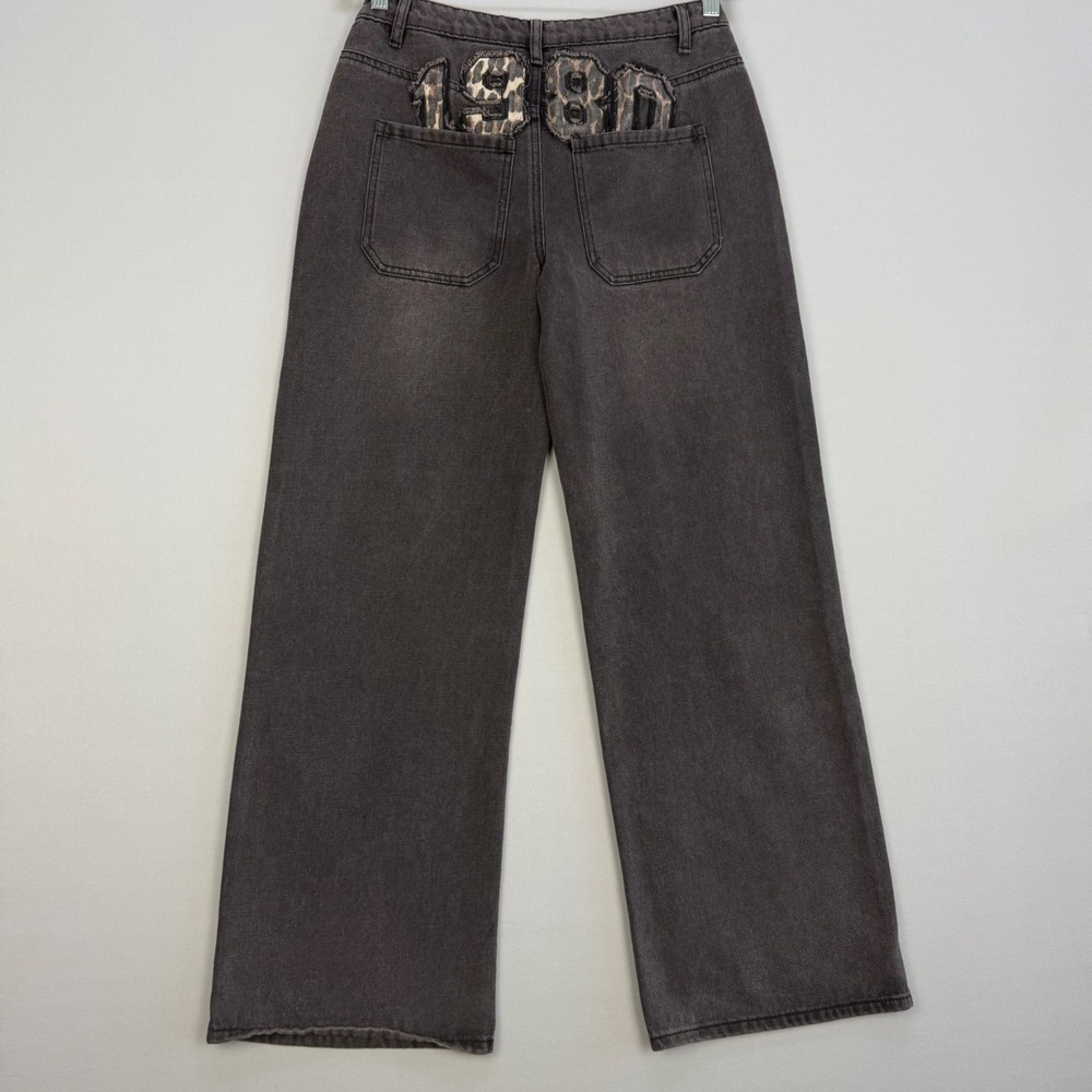 NWT Edikted 1980 Leopard Patch Low Rise Baggy Jeans Y2K Wide Leg Grunge Medium